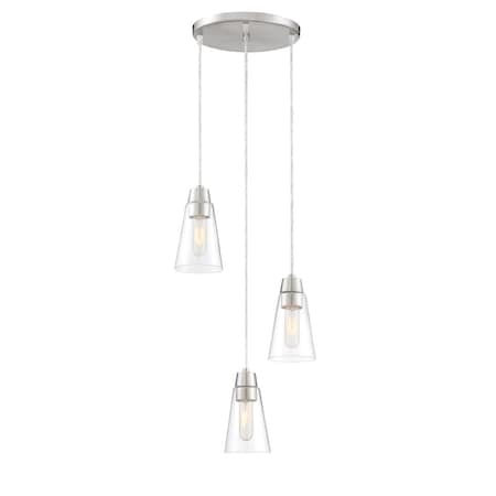 Designers Fountain Echo 60 Watt 3 Light Satin Platinum Mini-Pendant with Clear Glass Shade 87830-3-SP